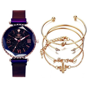 5pc set Luxury Women Watches Starry Sky Magnet Buckle Fashion Casual