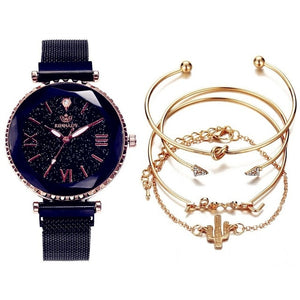 5pc set Luxury Women Watches Starry Sky Magnet Buckle Fashion Casual