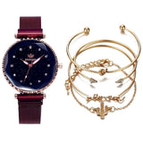 5pc set Luxury Women Watches Starry Sky Magnet Buckle Fashion Casual