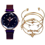 5pc set Luxury Women Watches Starry Sky Magnet Buckle Fashion Casual