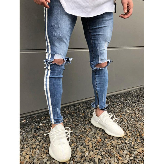 Fashion Men Casual Skinny Denim Pencil Pants Ripped