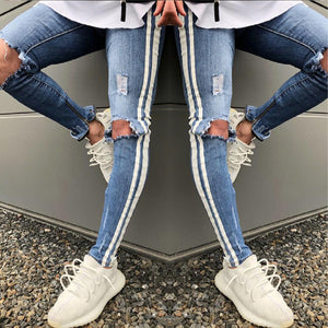 Fashion Men Casual Skinny Denim Pencil Pants Ripped