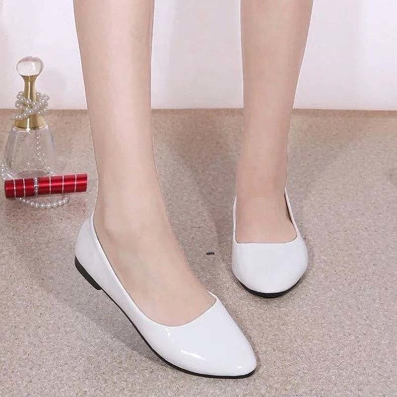 Women Casual Solid Shoes Comfort Slip On Round Toe PU Leather Flat