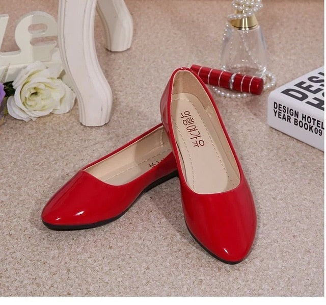 Women Casual Solid Shoes Comfort Slip On Round Toe PU Leather Flat