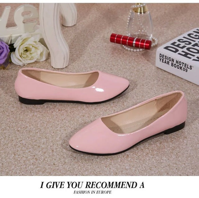 Women Casual Solid Shoes Comfort Slip On Round Toe PU Leather Flat