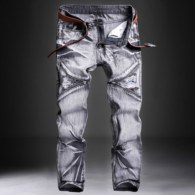 Men'S Classic Fashions Pants Denim Biker  Slim Fit Baggy Straight Trousers Designer Ripped