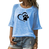 Fashion Animal Print Lace Crew Neck T-Shirt