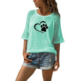 Fashion Animal Print Lace Crew Neck T-Shirt