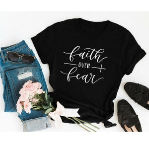 Faith Over Fear Christian T-Shirt Religion Clothing For Women