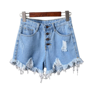 Womens Sexy High Waist Tassel Ripped Jeans Summer Large Size Denim Shorts