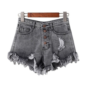 Womens Sexy High Waist Tassel Ripped Jeans Summer Large Size Denim Shorts