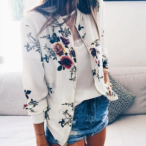 Print Bomber Jacket Women Flowers Zipper Up Retro Coat Spring 2019 Summer Long Sleeve Basic Plus Size Short Biker Jackets for Female