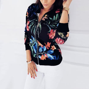 Print Bomber Jacket Women Flowers Zipper Up Retro Coat Spring 2019 Summer Long Sleeve Basic Plus Size Short Biker Jackets for Female