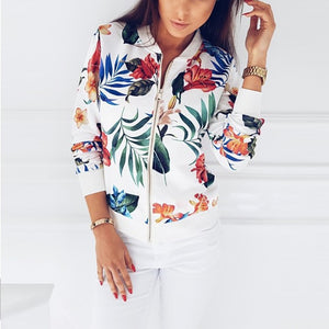 Print Bomber Jacket Women Flowers Zipper Up Retro Coat Spring 2019 Summer Long Sleeve Basic Plus Size Short Biker Jackets for Female