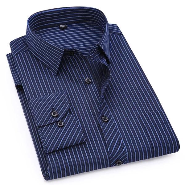 Mens Business Casual Long Sleeved Shirt Classic Striped Male Social Dress Purple Blue