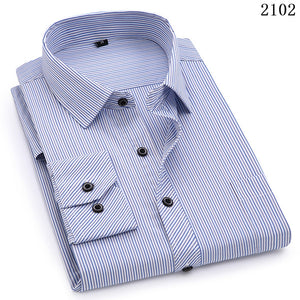 Mens Business Casual Long Sleeved Shirt Classic Striped Male Social Dress Purple Blue