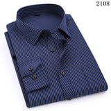 Mens Business Casual Long Sleeved Shirt Classic Striped Male Social Dress Purple Blue