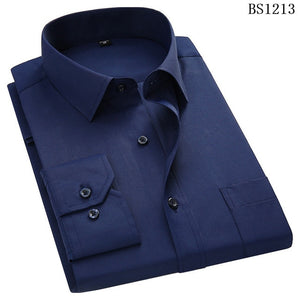 Mens Business Casual Long Sleeved Shirt Classic Striped Male Social Dress Purple Blue