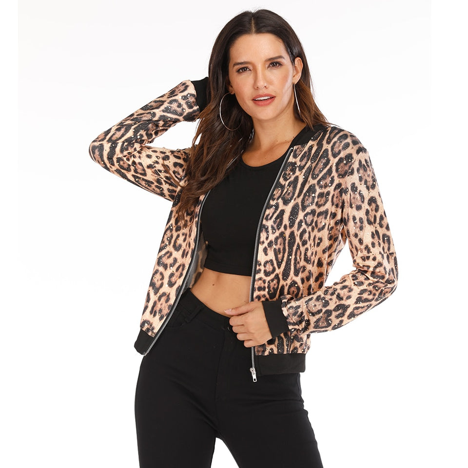 Rose Leopard Spring Women's Jackets Female Coat Zipper with Long Sleeve