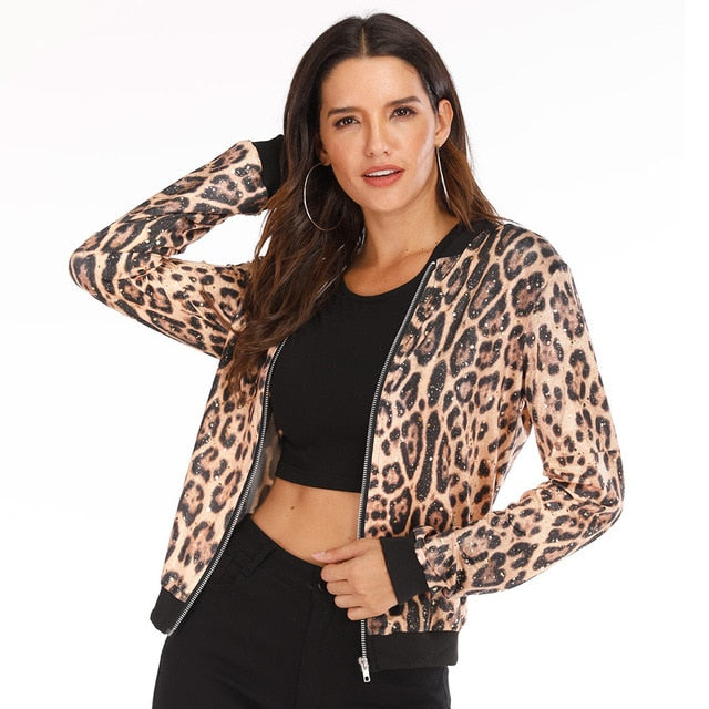 Rose Leopard Spring Women's Jackets Female Coat Zipper with Long Sleeve