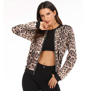 Rose Leopard Spring Women's Jackets Female Coat Zipper with Long Sleeve