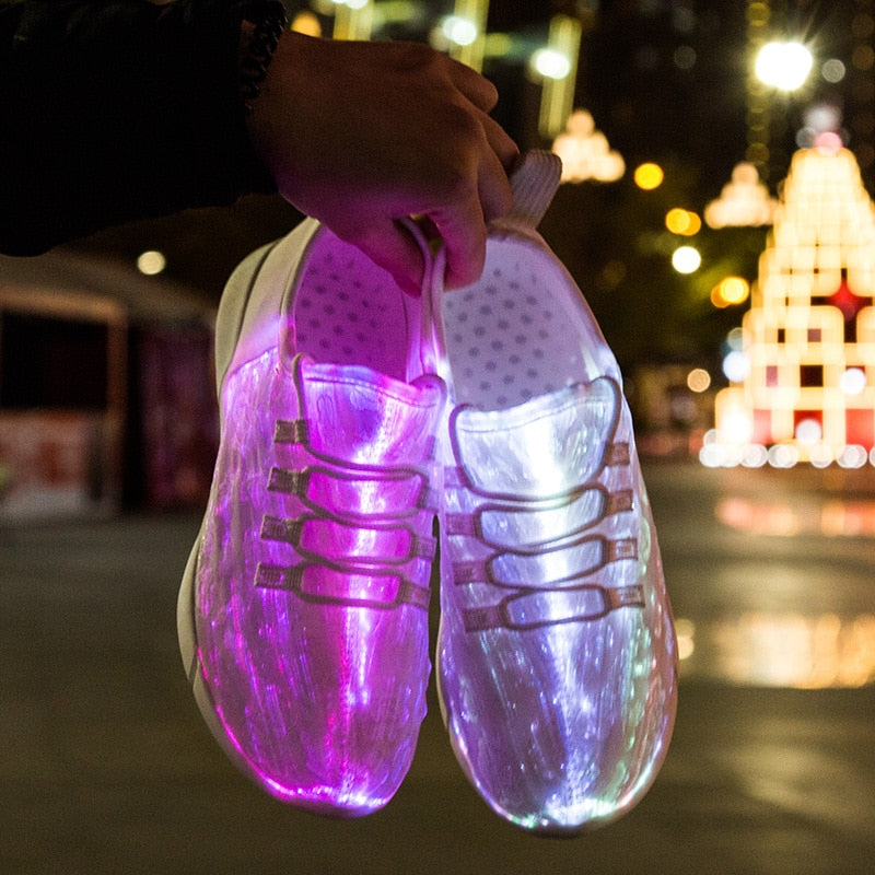 New Summer Led Fiber Optic Shoes for Men and Women, Boys and Girls, USB Recharge glowing Sneakers light up shoes