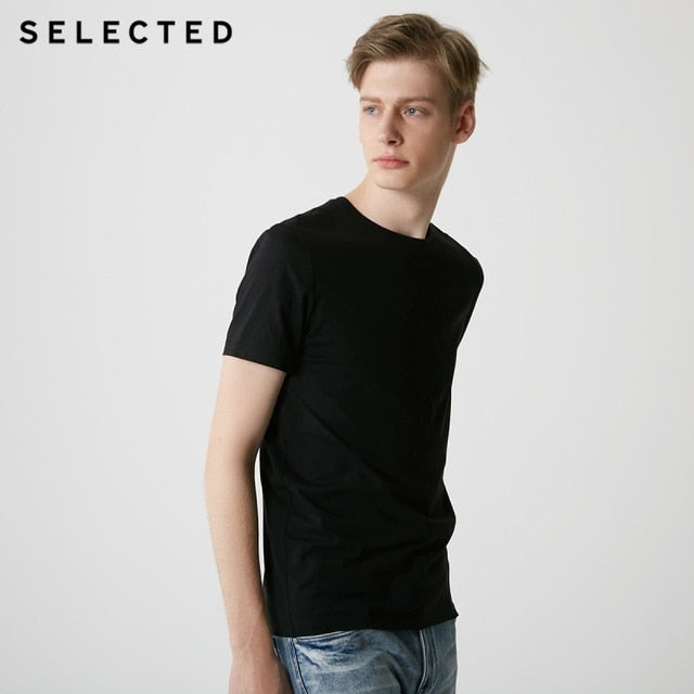 SELECTED Men's Summer 100% Cotton Pure Color Round Neckline Short-sleeved T-shirt S|419201508