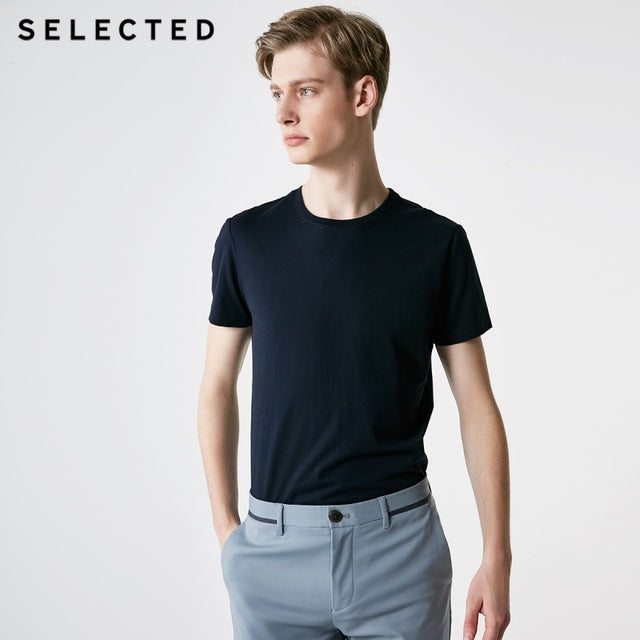 SELECTED Men's Summer 100% Cotton Pure Color Round Neckline Short-sleeved T-shirt S|419201508