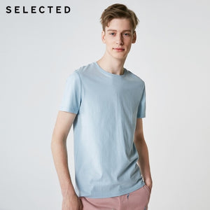 SELECTED Men's Summer 100% Cotton Pure Color Round Neckline Short-sleeved T-shirt S|419201508