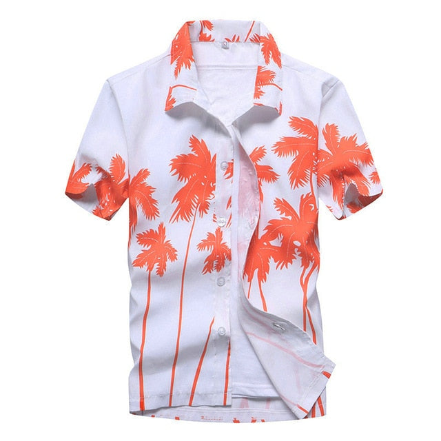 Men Hawaiian Shirt Male Casual Printed Beach Shirts Short Sleeve