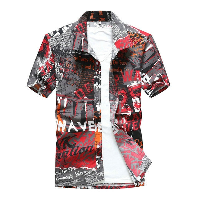 Men Hawaiian Shirt Male Casual Printed Beach Shirts Short Sleeve