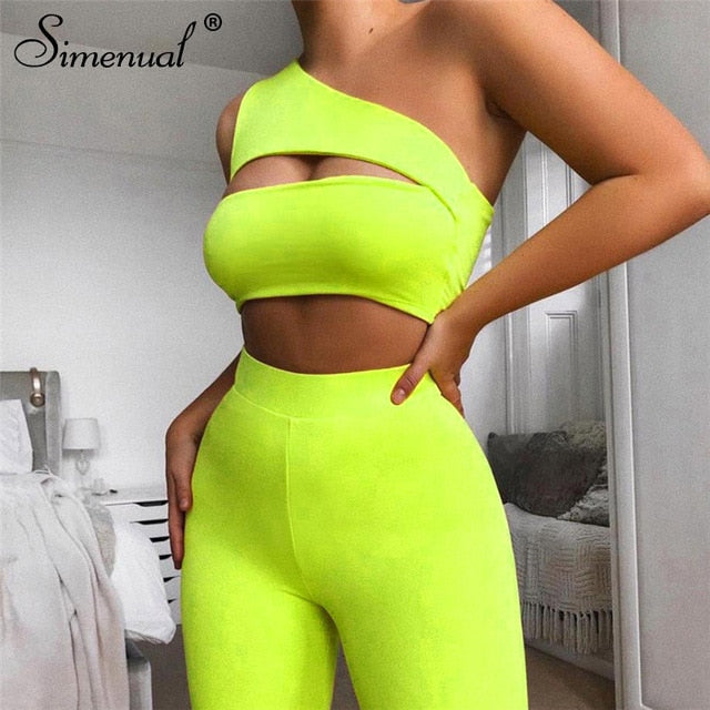 Women Two Piece Set One Shoulder Casual Tracksuits Top An Shorts Sets