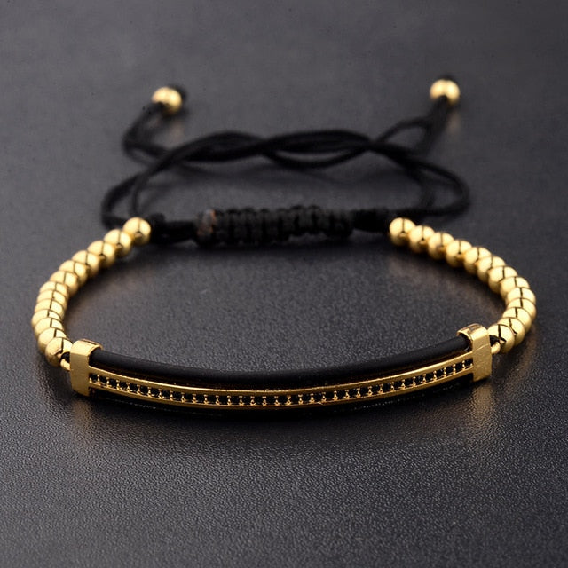 Classic Luxury Black Zircon 4MM Copper Beads Bracelet Unisex