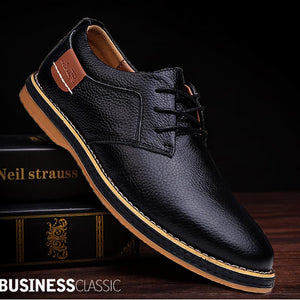 Men Oxford Genuine Leather Dress Shoes Brogue Lace Up Flats