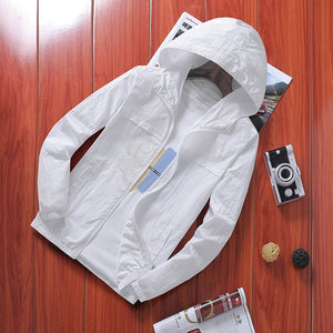 summer solid color hooded suntan jacket men's hip-hop collared shirt street coat casual Sun protection clothing