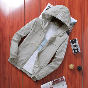 summer solid color hooded suntan jacket men's hip-hop collared shirt street coat casual Sun protection clothing