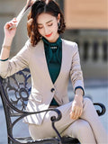 Women Suit Office Slim Fashion Long Sleeve Single Button Blazer And Trouser Set